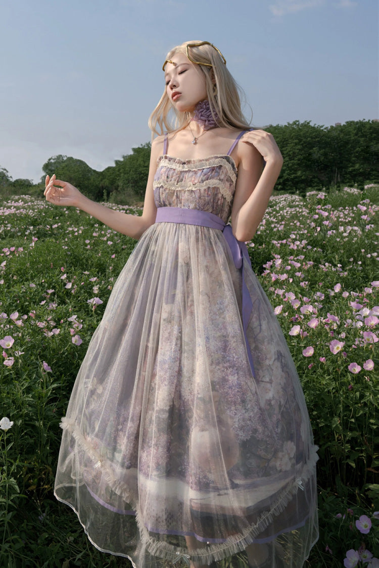 Lolita JSK Dress - Oil Painting – In The Shade Of, Purple, Ruffled, Printed, Sweet Style - additional product view 10