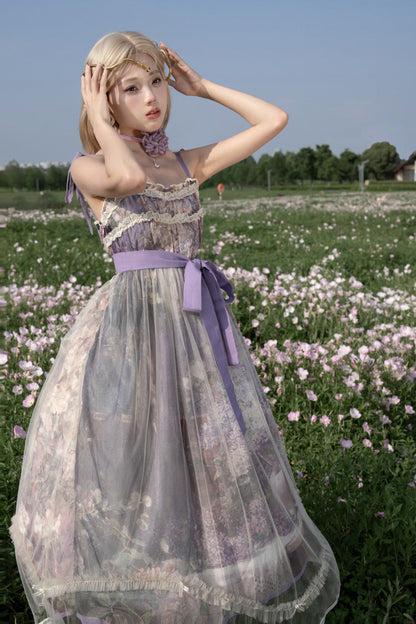 Lolita JSK Dress - Oil Painting – In The Shade Of, Purple, Ruffled, Printed, Sweet Style - additional product view 11