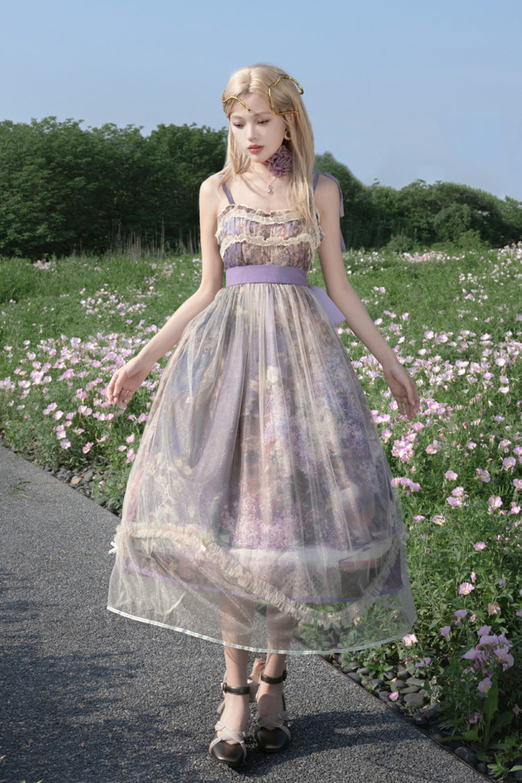Lolita JSK Dress - Oil Painting – In The Shade Of, Purple, Ruffled, Printed, Sweet Style - additional product view 12