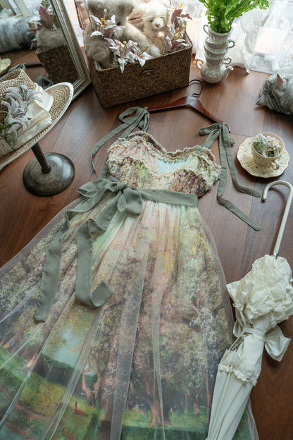 Lolita JSK Dress - Oil Painting – Spring, Green, Printed, Sweet Style, Bow Detail - additional product view 8
