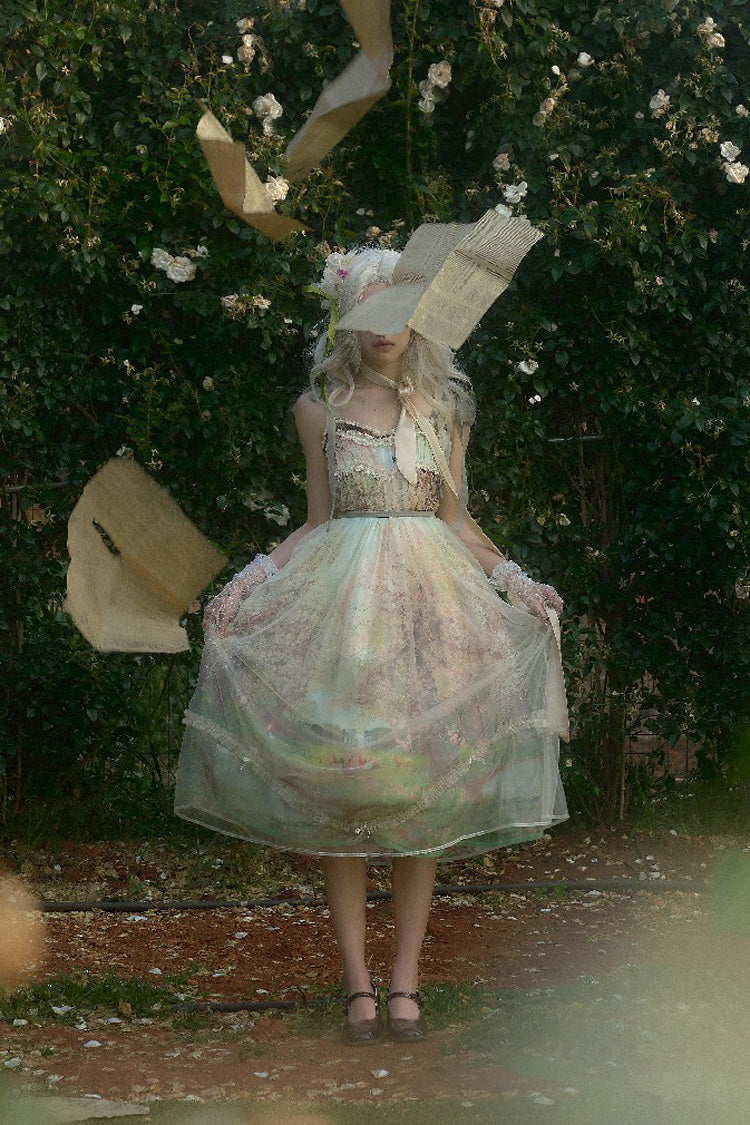 Lolita JSK Dress - Oil Painting – Spring, Green, Printed, Sweet Style, Bow Detail - additional product view 11