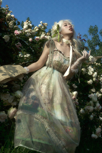 Lolita JSK Dress - Oil Painting – Spring, Green, Printed, Sweet Style, Bow Detail - additional product view 12