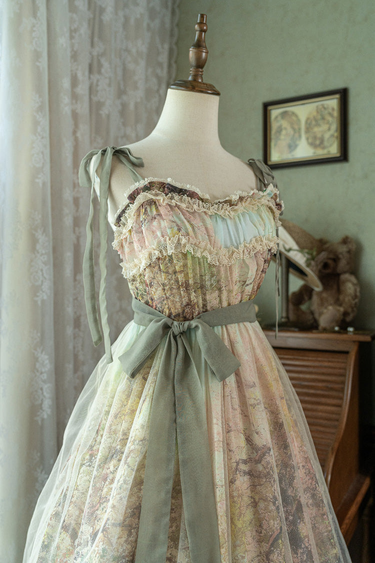 Lolita JSK Dress - Oil Painting – Spring, Green, Printed, Sweet Style, Bow Detail - additional product view 15