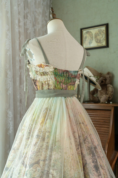 Lolita JSK Dress - Oil Painting – Spring, Green, Printed, Sweet Style, Bow Detail - additional product view 16
