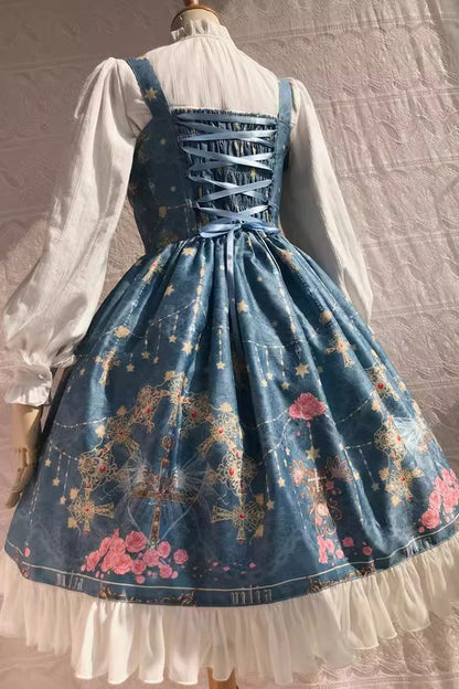 Lolita JSK Dress - Peacock, 4 Colors, Printed, Cross Detail, Sweet Style - additional product view 5