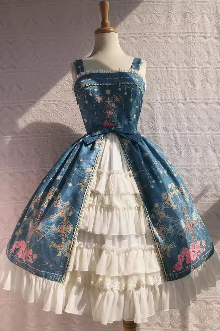 Lolita JSK Dress - Peacock, 4 Colors, Printed, Cross Detail, Sweet Style - additional product view 6