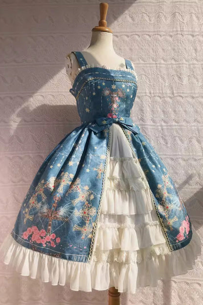 Lolita JSK Dress - Peacock, 4 Colors, Printed, Cross Detail, Sweet Style - additional product view 7