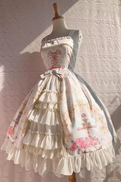 Lolita JSK Dress - Peacock, 4 Colors, Printed, Cross Detail, Sweet Style - additional product view 9