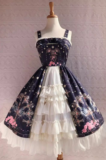 Lolita JSK Dress - Peacock, 4 Colors, Printed, Cross Detail, Sweet Style - additional product view 10