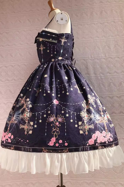 Lolita JSK Dress - Peacock, 4 Colors, Printed, Cross Detail, Sweet Style - additional product view 12