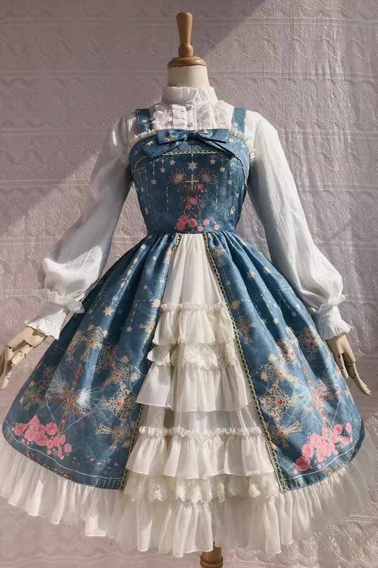 Lolita JSK Dress - Peacock, 4 Colors, Printed, Cross Detail, Sweet Style - main product image