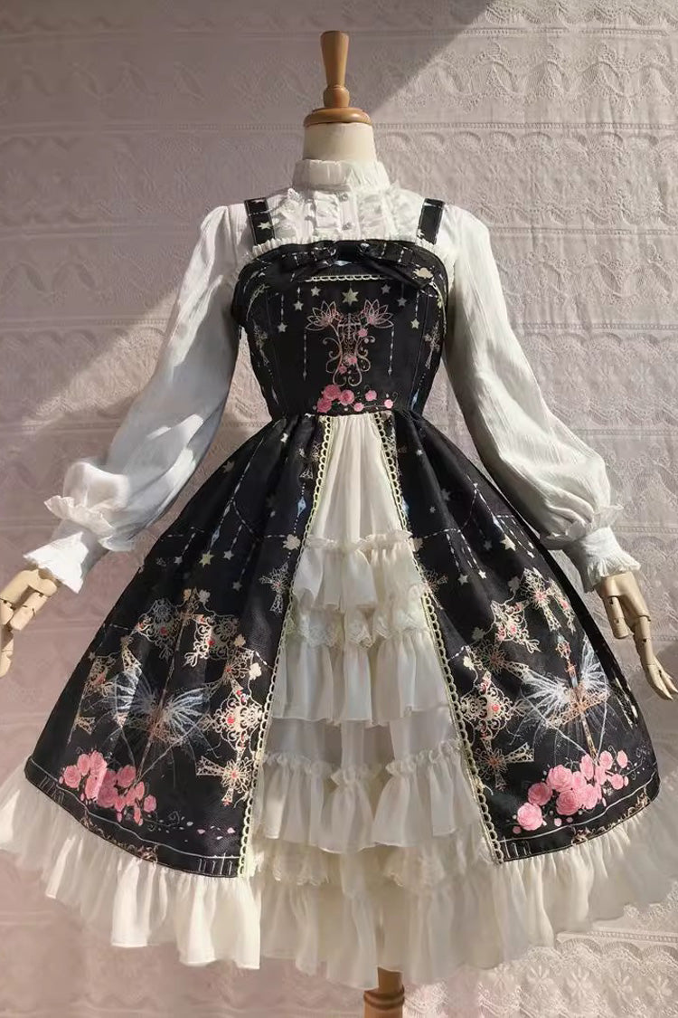 Lolita JSK Dress - Peacock, 4 Colors, Printed, Cross Detail, Sweet Style - XS Black / S Black / M Black option