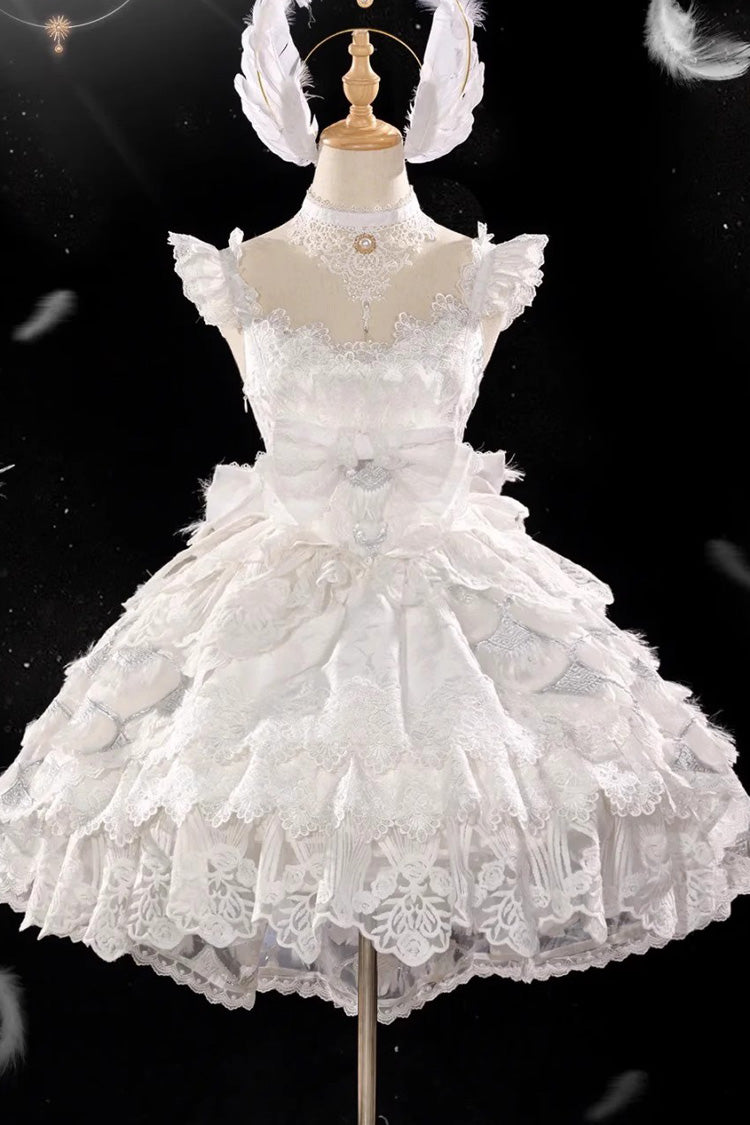 Lolita JSK Dress - Peacock Feather, White, Lace Trim, Ruffled, Layered - additional product view 3