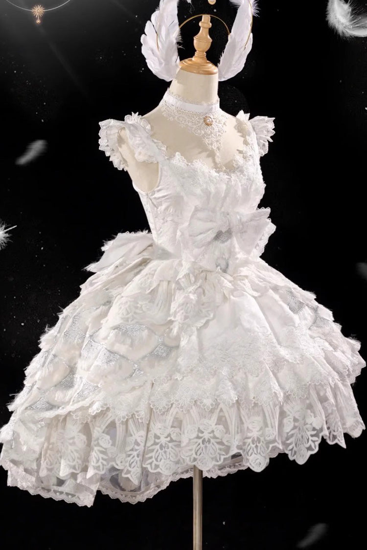 Lolita JSK Dress - Peacock Feather, White, Lace Trim, Ruffled, Layered - additional product view 4