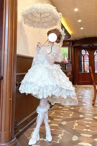Lolita JSK Dress - Peacock Feather, White, Lace Trim, Ruffled, Layered - additional product view 7
