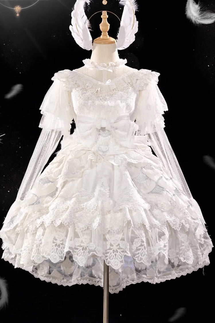 Lolita JSK Dress - Peacock Feather, White, Lace Trim, Ruffled, Layered - additional product view 10