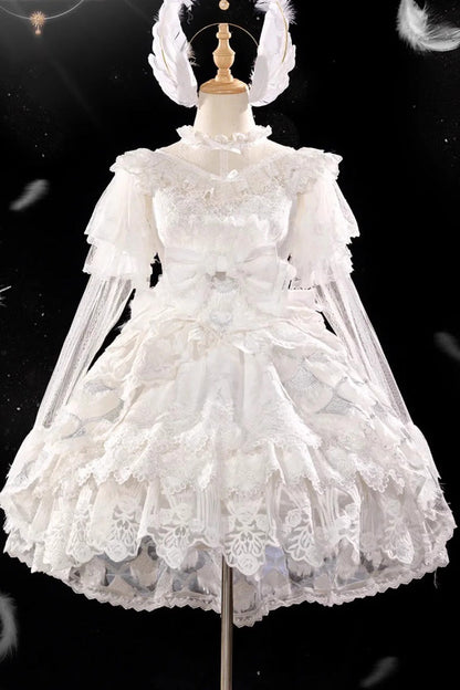 Lolita JSK Dress - Peacock Feather, White, Lace Trim, Ruffled, Layered - additional product view 10