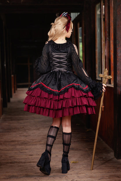 Lolita JSK Dress - Pearl Box, 3 Colors, Bow Detail, Lace Trim, Layered - additional product view 2