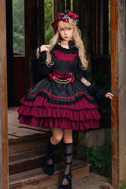 Lolita JSK Dress - Pearl Box, 3 Colors, Bow Detail, Lace Trim, Layered - additional product view 3