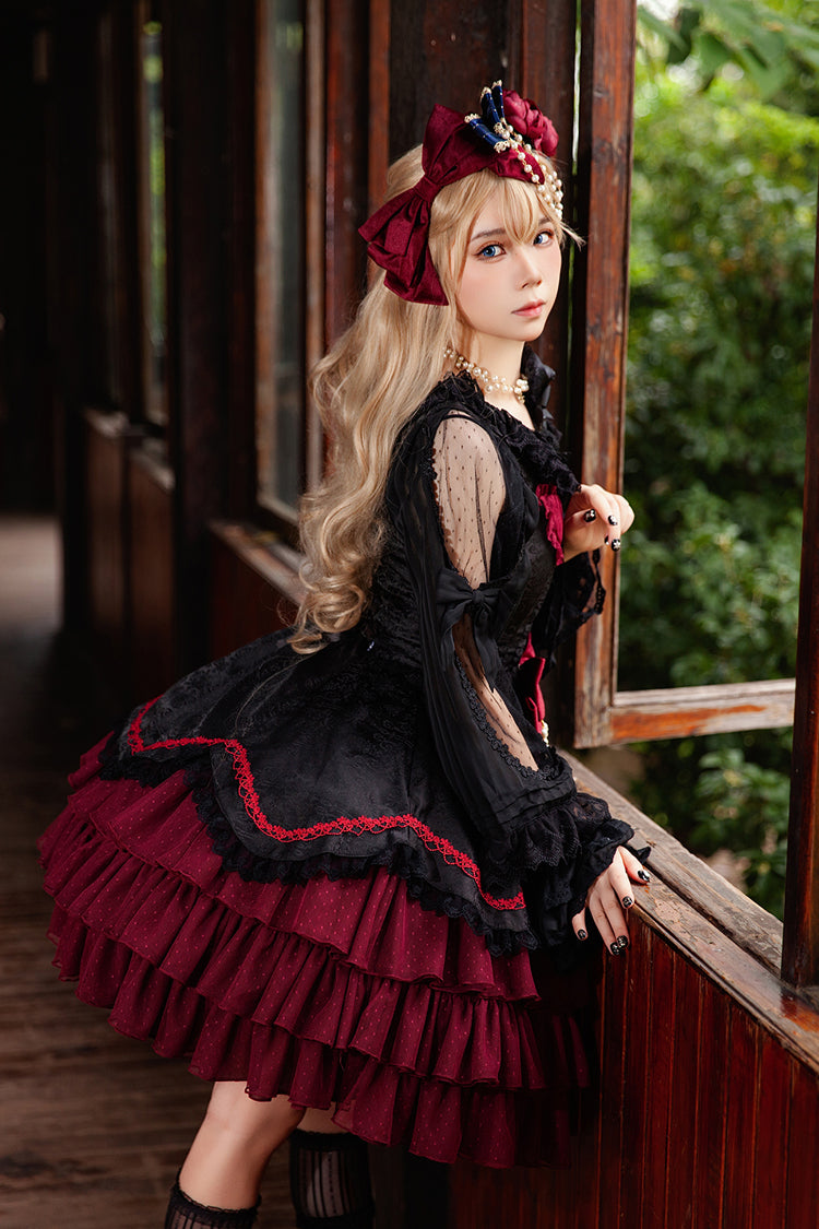 Lolita JSK Dress - Pearl Box, 3 Colors, Bow Detail, Lace Trim, Layered - additional product view 4