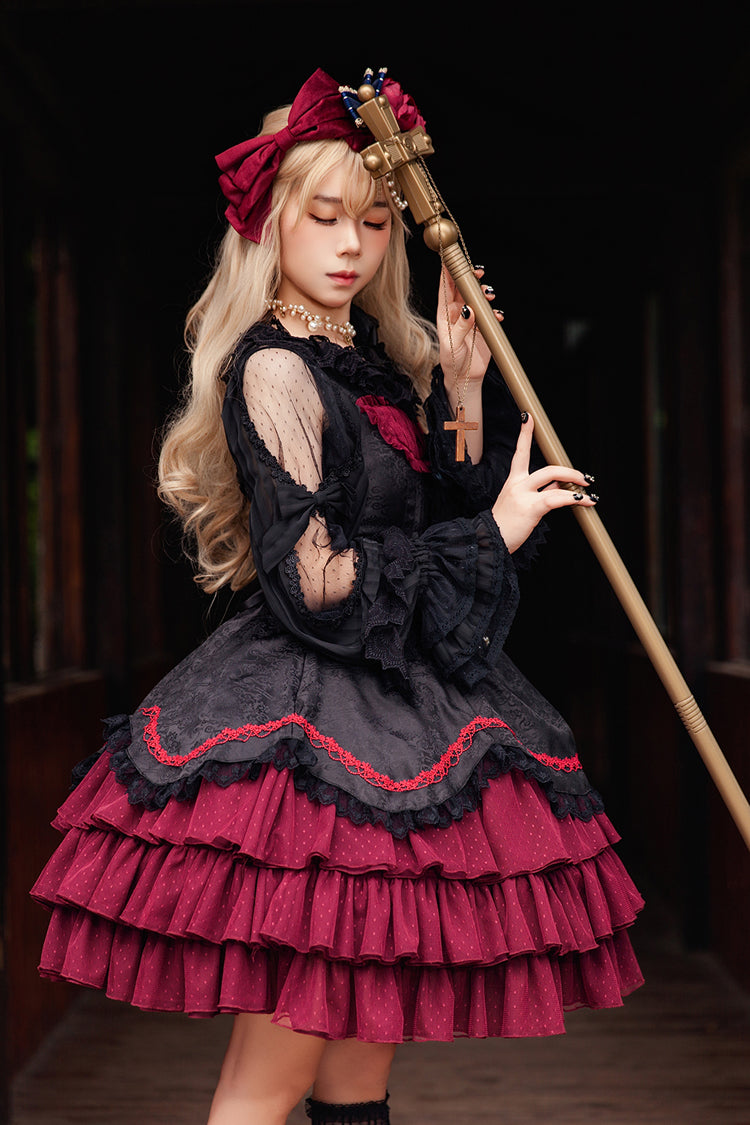 Lolita JSK Dress - Pearl Box, 3 Colors, Bow Detail, Lace Trim, Layered - additional product view 5