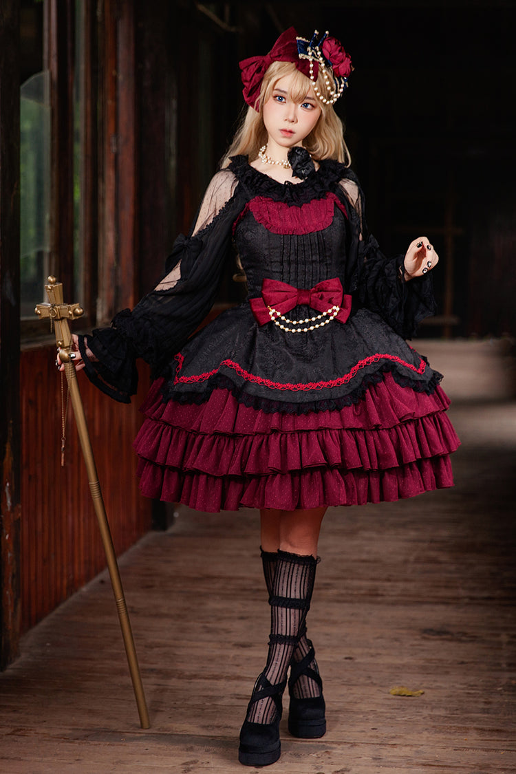 Lolita JSK Dress - Pearl Box, 3 Colors, Bow Detail, Lace Trim, Layered - additional product view 6