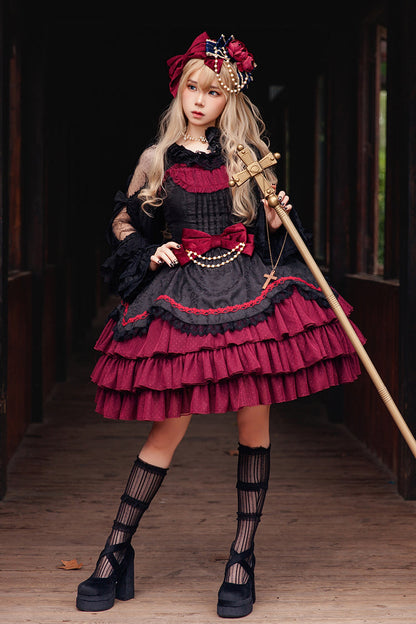 Lolita JSK Dress - Pearl Box, 3 Colors, Bow Detail, Lace Trim, Layered - main product image