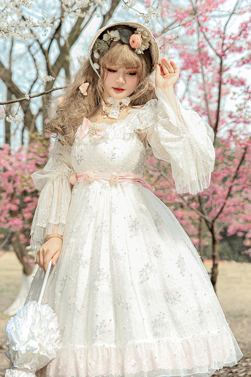 Lolita JSK Dress - Pearl, White, Plus Size, Sweet Style, Lace Trim - additional product view 2