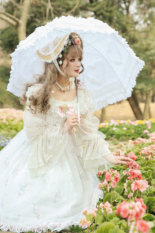 Lolita JSK Dress - Pearl, White, Plus Size, Sweet Style, Lace Trim - additional product view 3