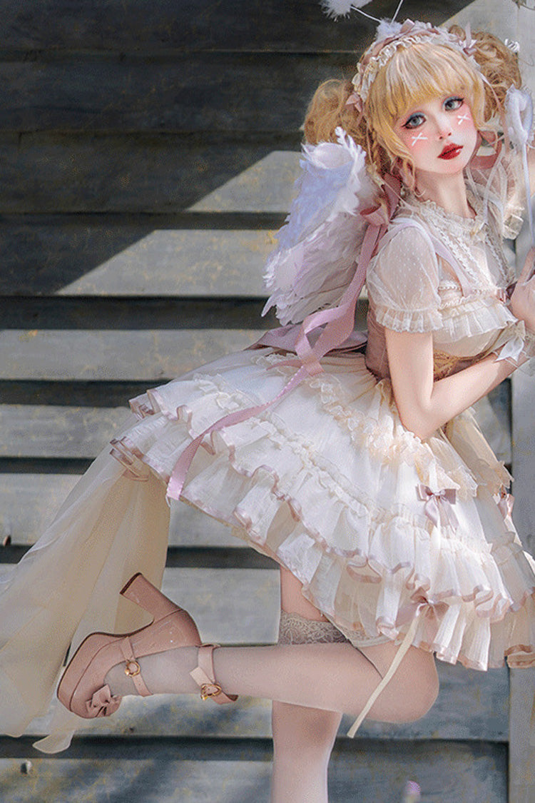 Lolita JSK Dress - Pink/ivory Dance Of Time, 2 Colors, Ballet-Inspired Style, Bow Detail - additional product view 2
