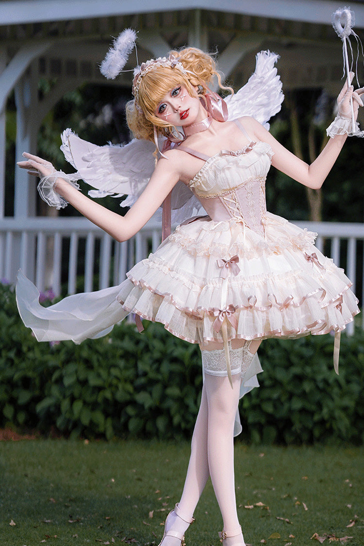 Lolita JSK Dress - Pink/ivory Dance Of Time, 2 Colors, Ballet-Inspired Style, Bow Detail - additional product view 3