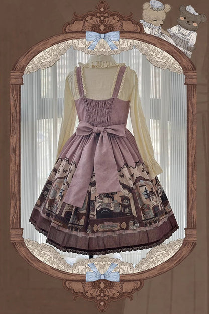 Lolita JSK Dress - Pink/purple Bear Print, 2 Colors, Printed, Classic Style, Bow Detail - additional product view 2