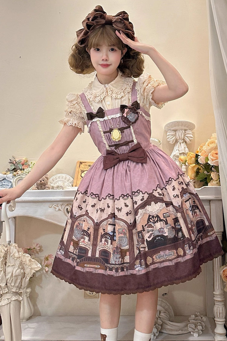 Lolita JSK Dress - Pink/purple Bear Print, 2 Colors, Printed, Classic Style, Bow Detail - additional product view 7