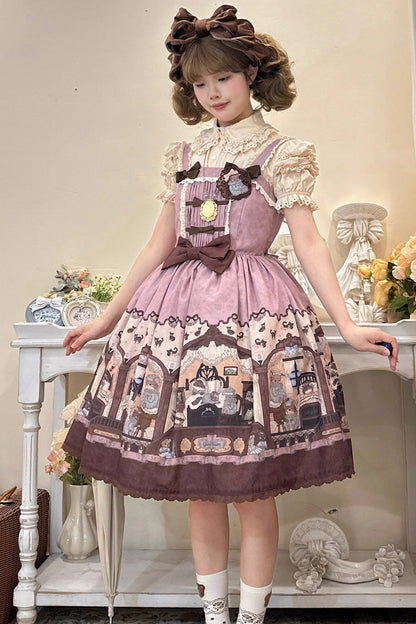 Lolita JSK Dress - Pink/purple Bear Print, 2 Colors, Printed, Classic Style, Bow Detail - additional product view 8