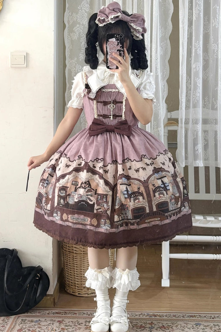 Lolita JSK Dress - Pink/purple Bear Print, 2 Colors, Printed, Classic Style, Bow Detail - additional product view 9