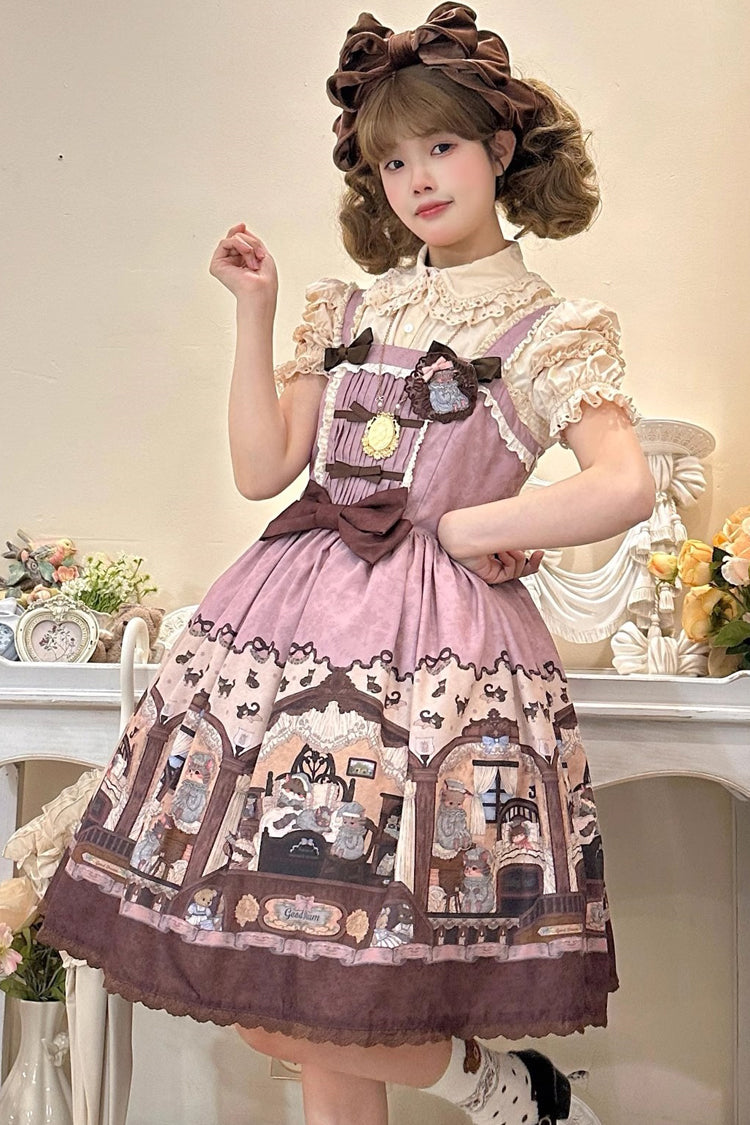 Lolita JSK Dress - Pink/purple Bear Print, 2 Colors, Printed, Classic Style, Bow Detail - additional product view 10
