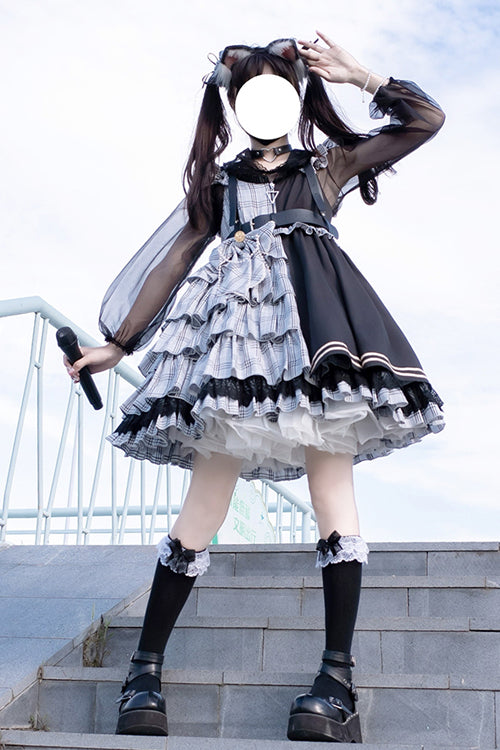 Lolita JSK Dress - Plaid Stitching Multi-layer, 2 Colors, Plaid, Sweet Style - additional product view 2