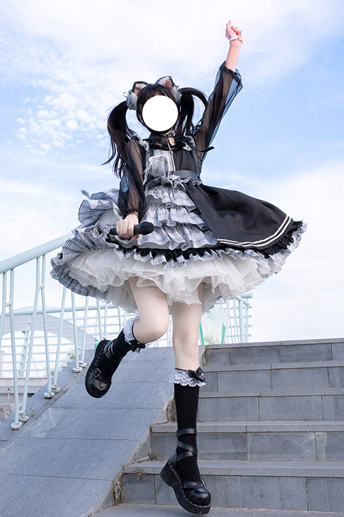 Lolita JSK Dress - Plaid Stitching Multi-layer, 2 Colors, Plaid, Sweet Style - additional product view 3