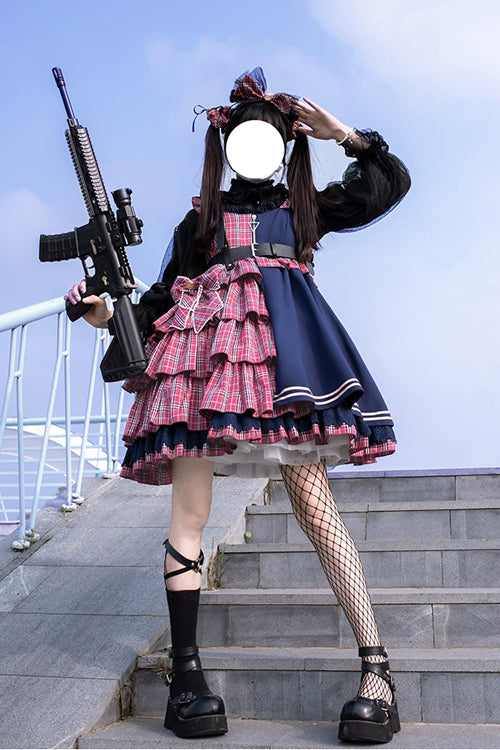 Lolita JSK Dress - Plaid Stitching Multi-layer, 2 Colors, Plaid, Sweet Style - additional product view 5