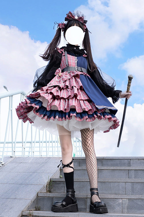 Lolita JSK Dress - Plaid Stitching Multi-layer, 2 Colors, Plaid, Sweet Style - additional product view 6