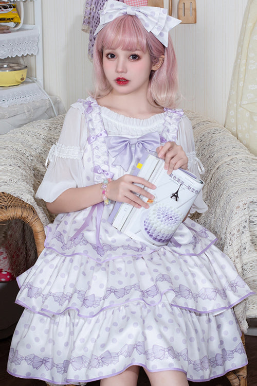 Lolita JSK Dress - Polka Dot Print, 2 Colors, High Waist, Printed, Layered - additional product view 2