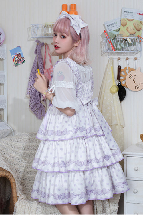 Lolita JSK Dress - Polka Dot Print, 2 Colors, High Waist, Printed, Layered - additional product view 4