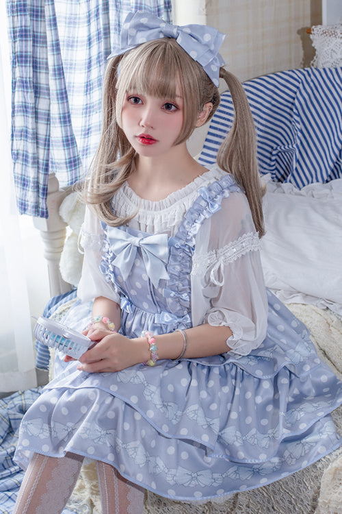 Lolita JSK Dress - Polka Dot Print, 2 Colors, High Waist, Printed, Layered - additional product view 6