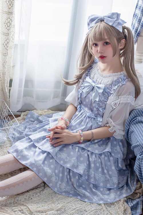 Lolita JSK Dress - Polka Dot Print, 2 Colors, High Waist, Printed, Layered - additional product view 7