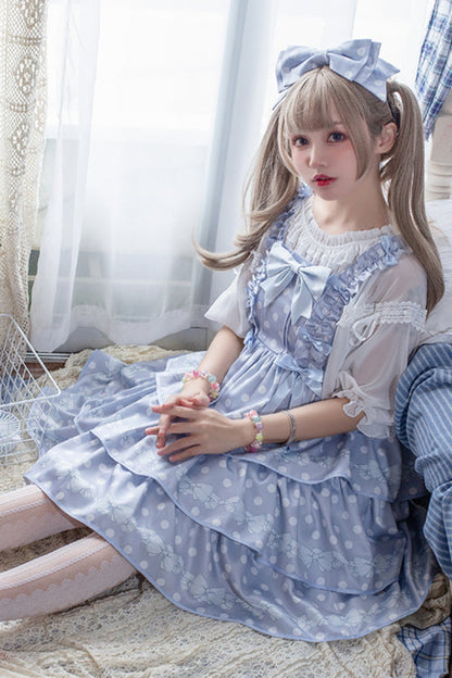 Lolita JSK Dress - Polka Dot Print, 2 Colors, High Waist, Printed, Layered - additional product view 7