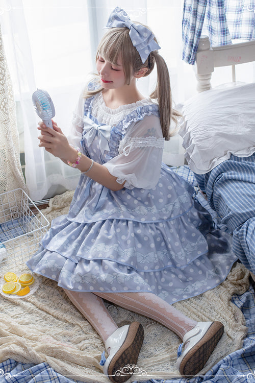 Lolita JSK Dress - Polka Dot Print, 2 Colors, High Waist, Printed, Layered - additional product view 8