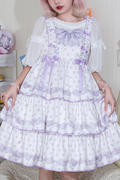 Lolita JSK Dress - Polka Dot Print, 2 Colors, High Waist, Printed, Layered - main product image