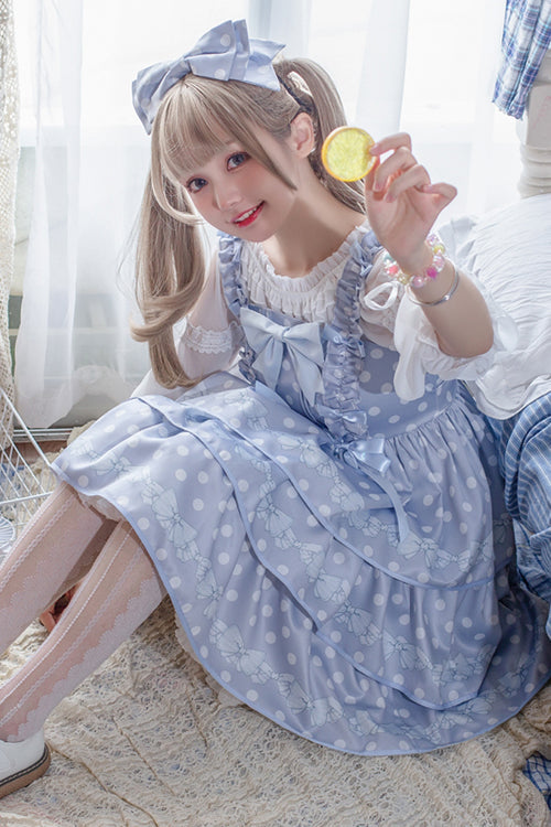Lolita JSK Dress - Polka Dot Print, 2 Colors, High Waist, Printed, Layered - S Blue / M Blue / L Blue option
