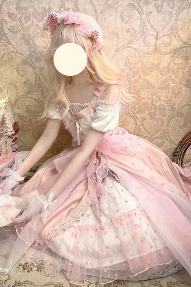 Lolita JSK Dress - Polka Waltz, Pink, Printed, Adjustable, Sweet Style - additional product view 2