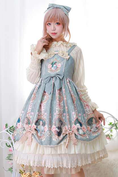 Lolita JSK Dress - Portrait Of A Little Lady, 3 Colors, Bow Detail, Lace Trim, Ruffled - main product image